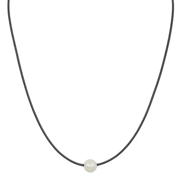 Leather Cord with Freshwater Pearl Pull String Necklace -2 Colors