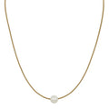 Leather cord necklace with freshwater pearl pull string, shown in one of two available colors