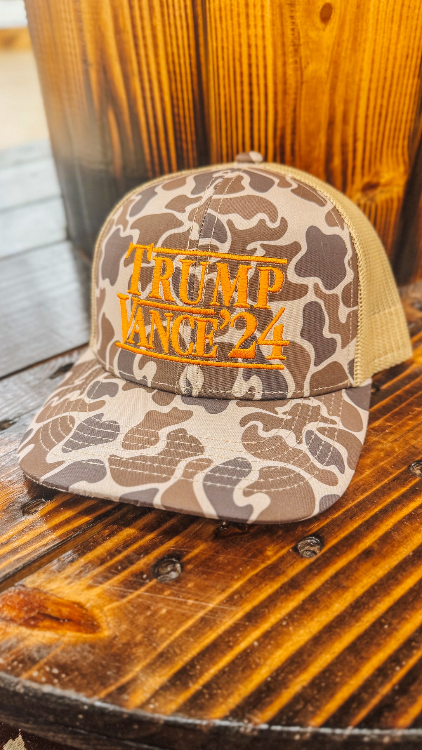 Old School Camo Trump Vance 24 Brown Khaki Hat