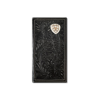 Ariat Men's Floral Embossed Shield Black Wallet