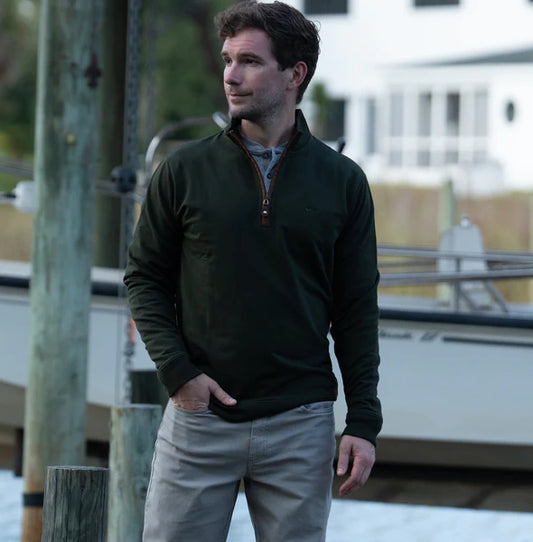 Coastal Cotton Men's Forest Green French Terry Quarter Zip Pullover
