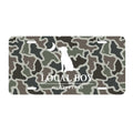 Dog and moon camo print license plate