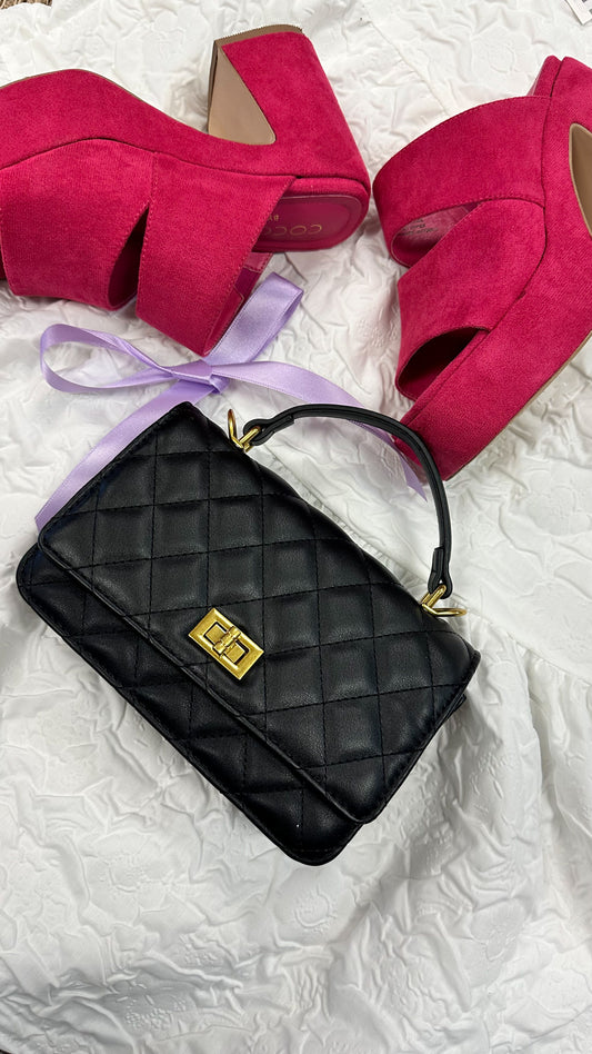 Small Black Quilt Leather Purse