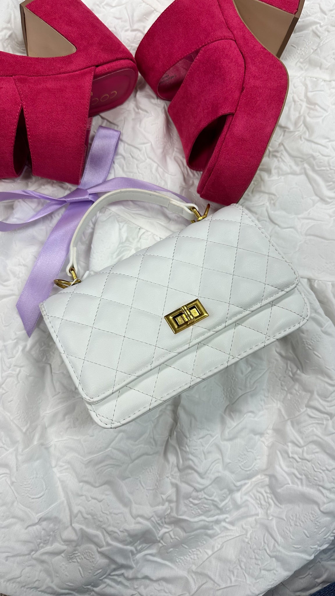 White Quilt Leather Purse