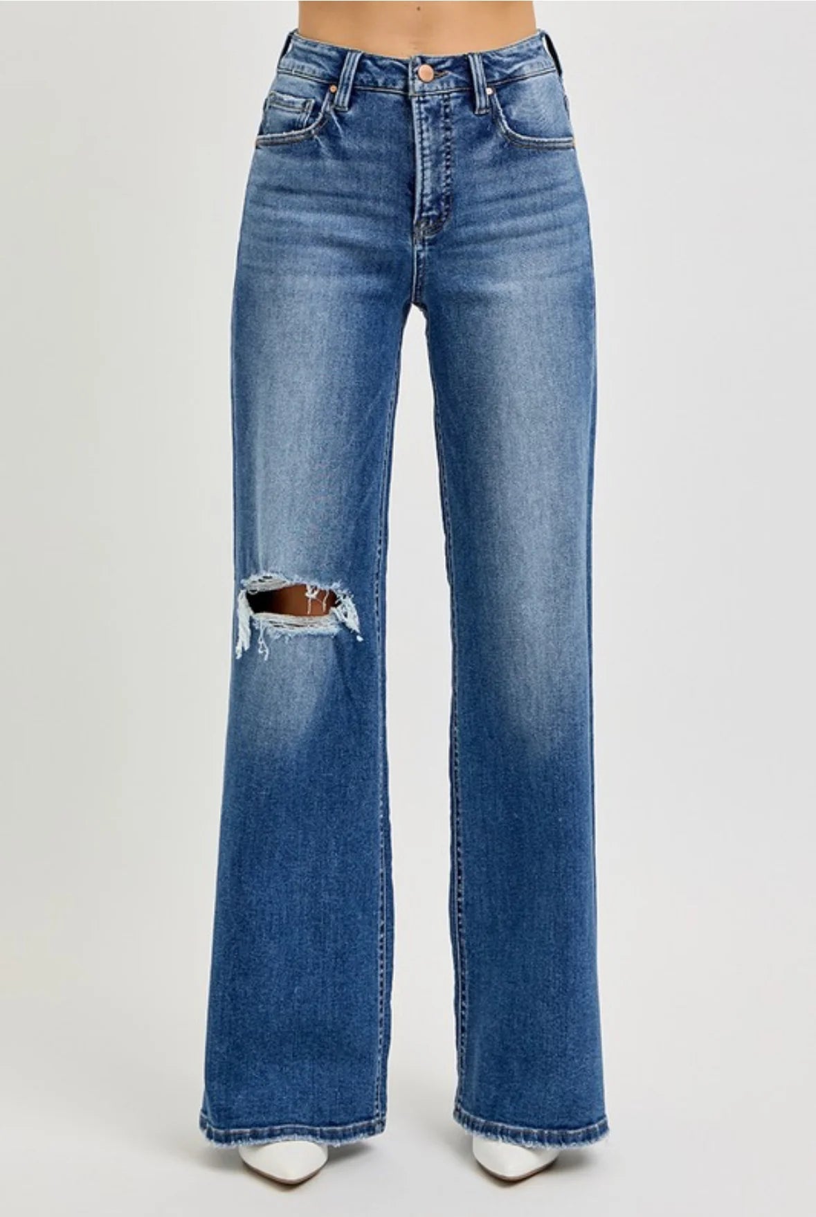 Risen High Rise Wide Leg Tummy Control Dark Blue Jeans