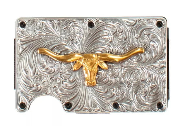 Mens 3-D Belt Gold Longhorn Utility Wallet
