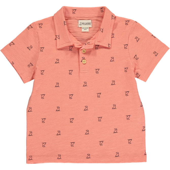 Boys Henry Print Polo- Coral