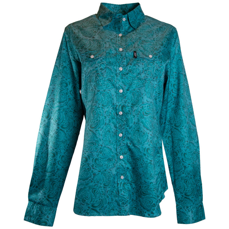 Women's Sol Competition Teal Floral Button Up Top