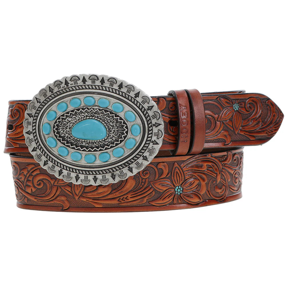 Hooey Ladies Medina Classic Belt Brown/Turquoise With Turquoise Rodeo Buckle