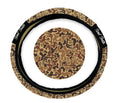 Grey and white camo print steering wheel cover with black trim