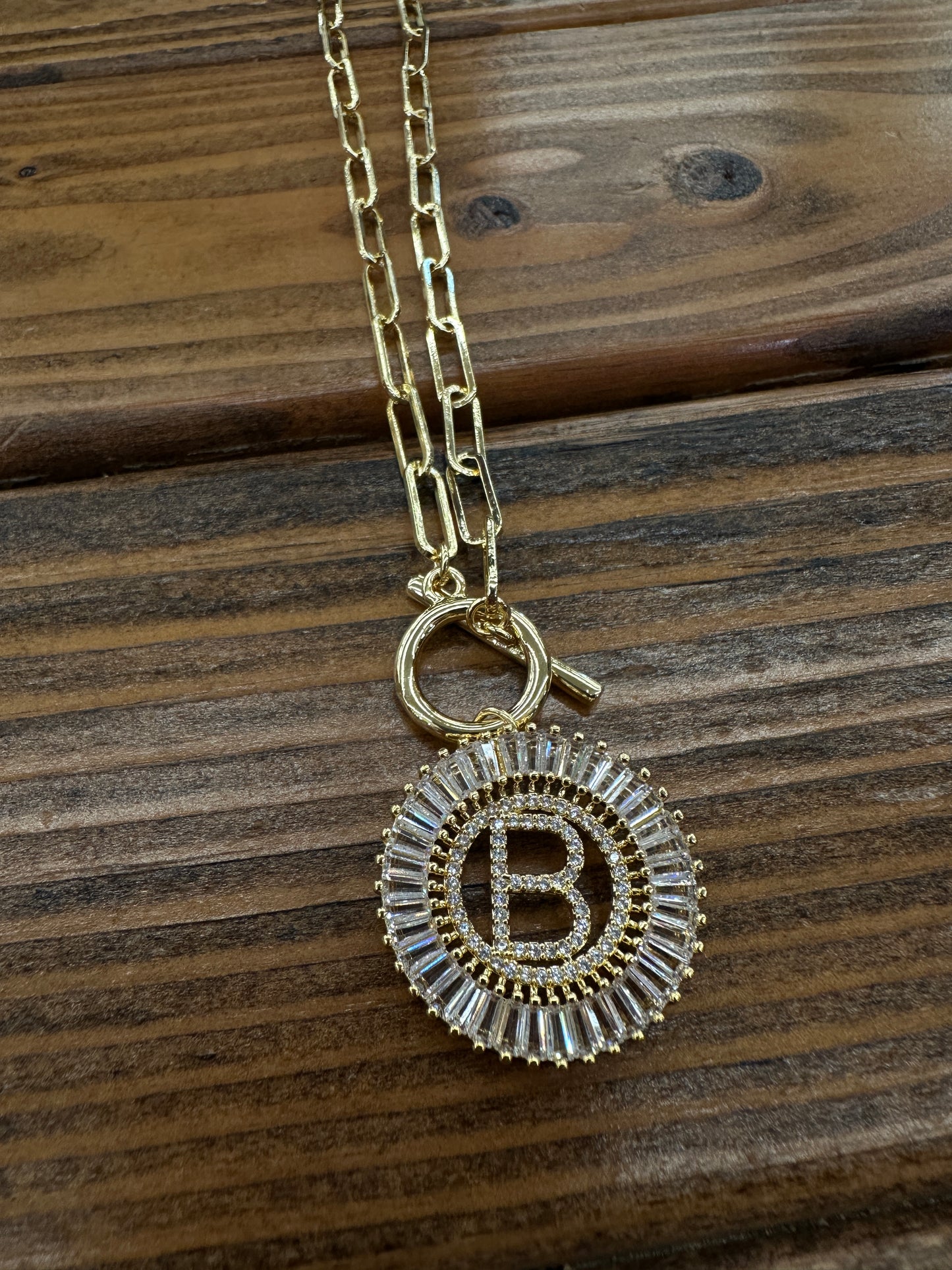 Paperclip Chain Radiant Initial Necklace B