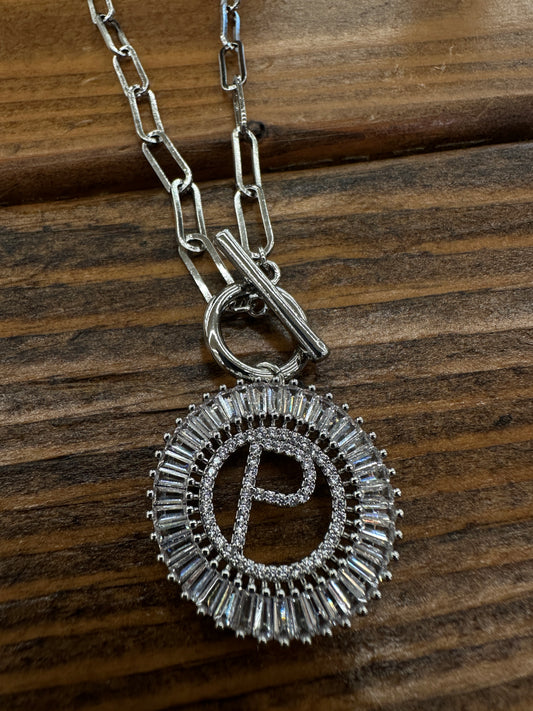 Paperclip Chain Radiant Initial Necklace P