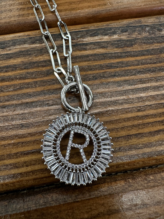 Paperclip Chain Radiant Initial Necklace R