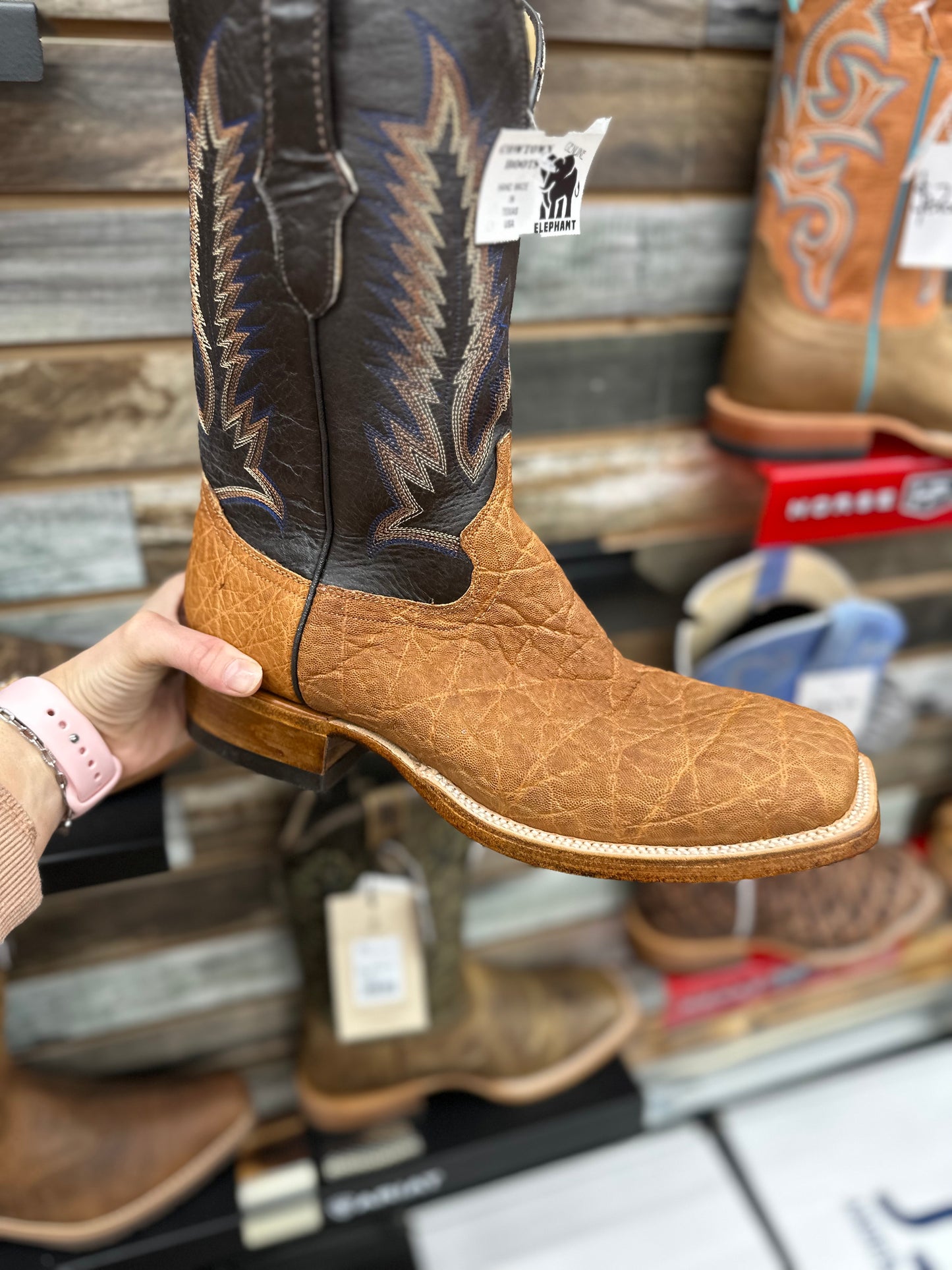 Square toe leather clearance cowboy boots