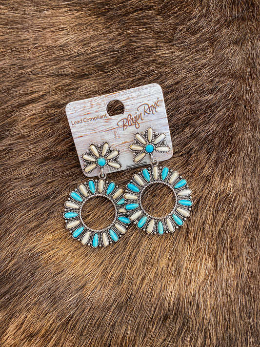 Turquoise Cream Stone Earrings