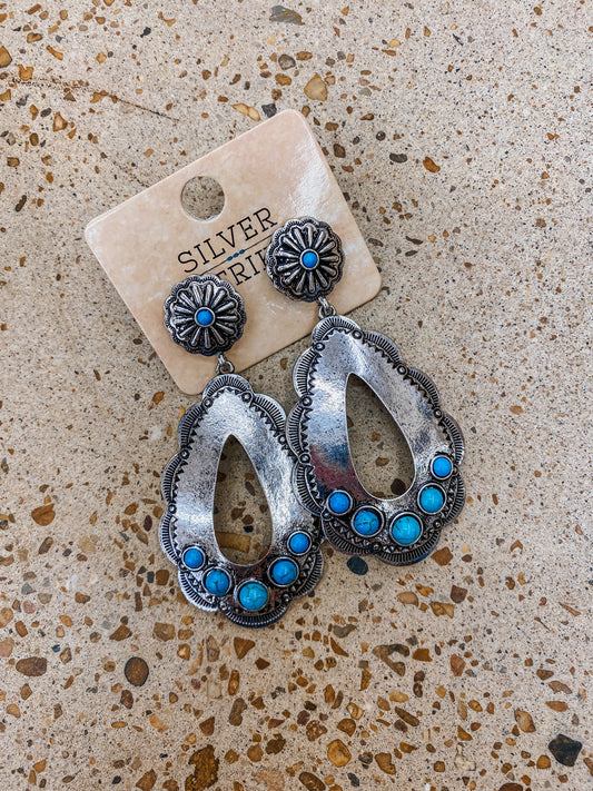 Silver Strike Oval Turquoise Stone Western Earrings
