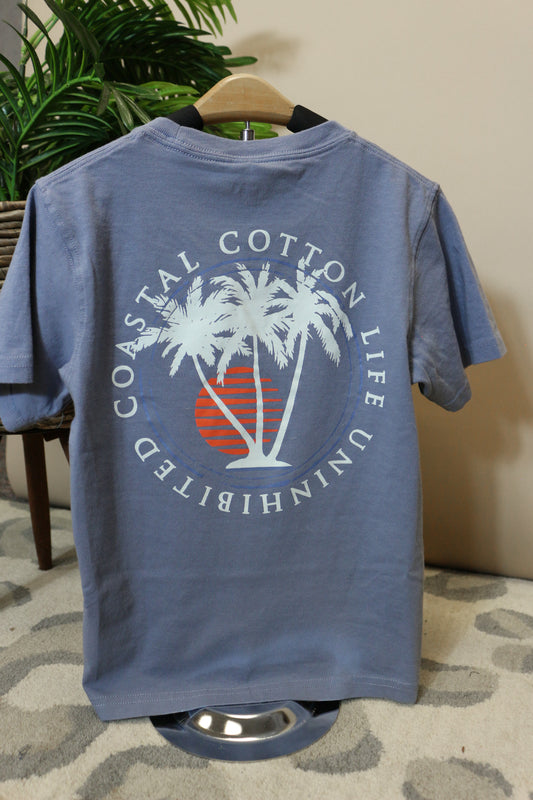 Youth Coastal Cotton Atlantic Blue Palm Tree Tee