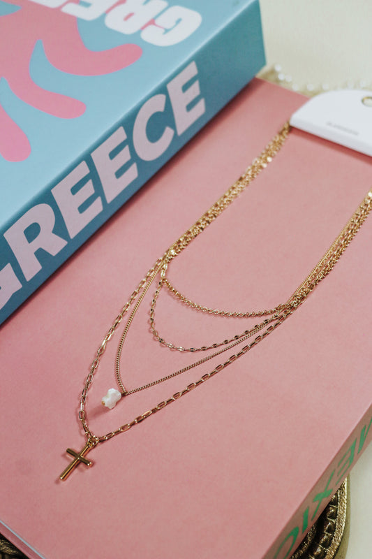 Gold Cross Layered Necklace