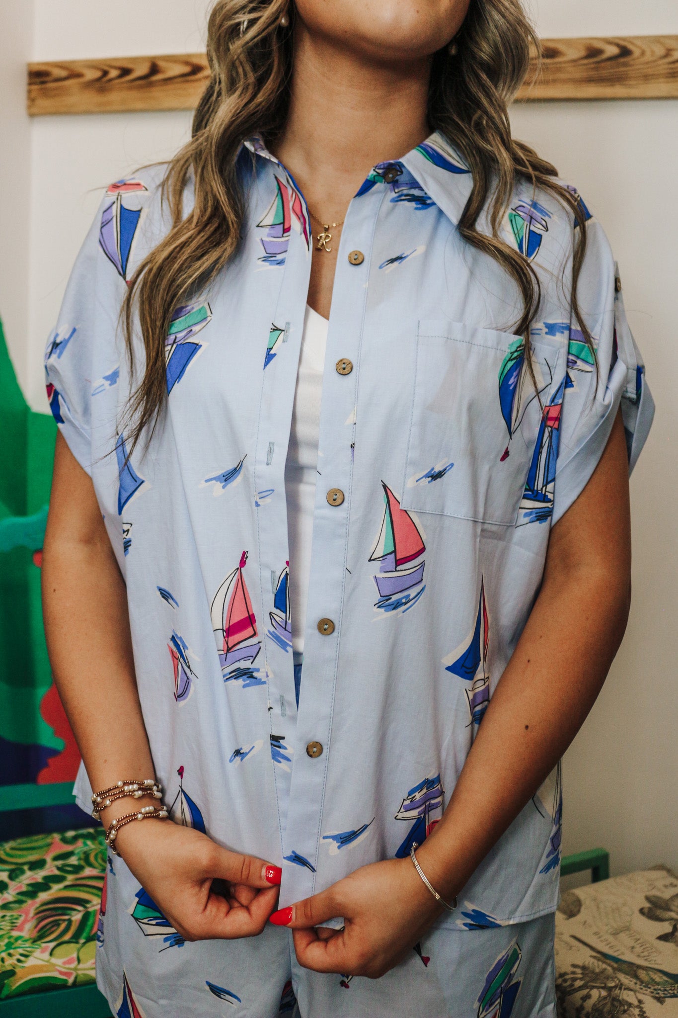 Smooth Sailing Light Blue Sailboat Blouse