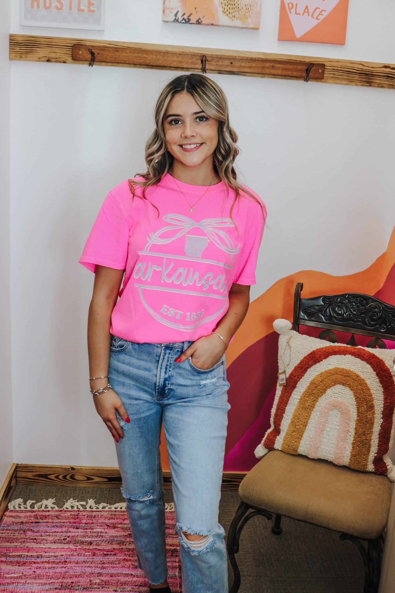 Neon Pink Arkansas Bow Graphic Tee