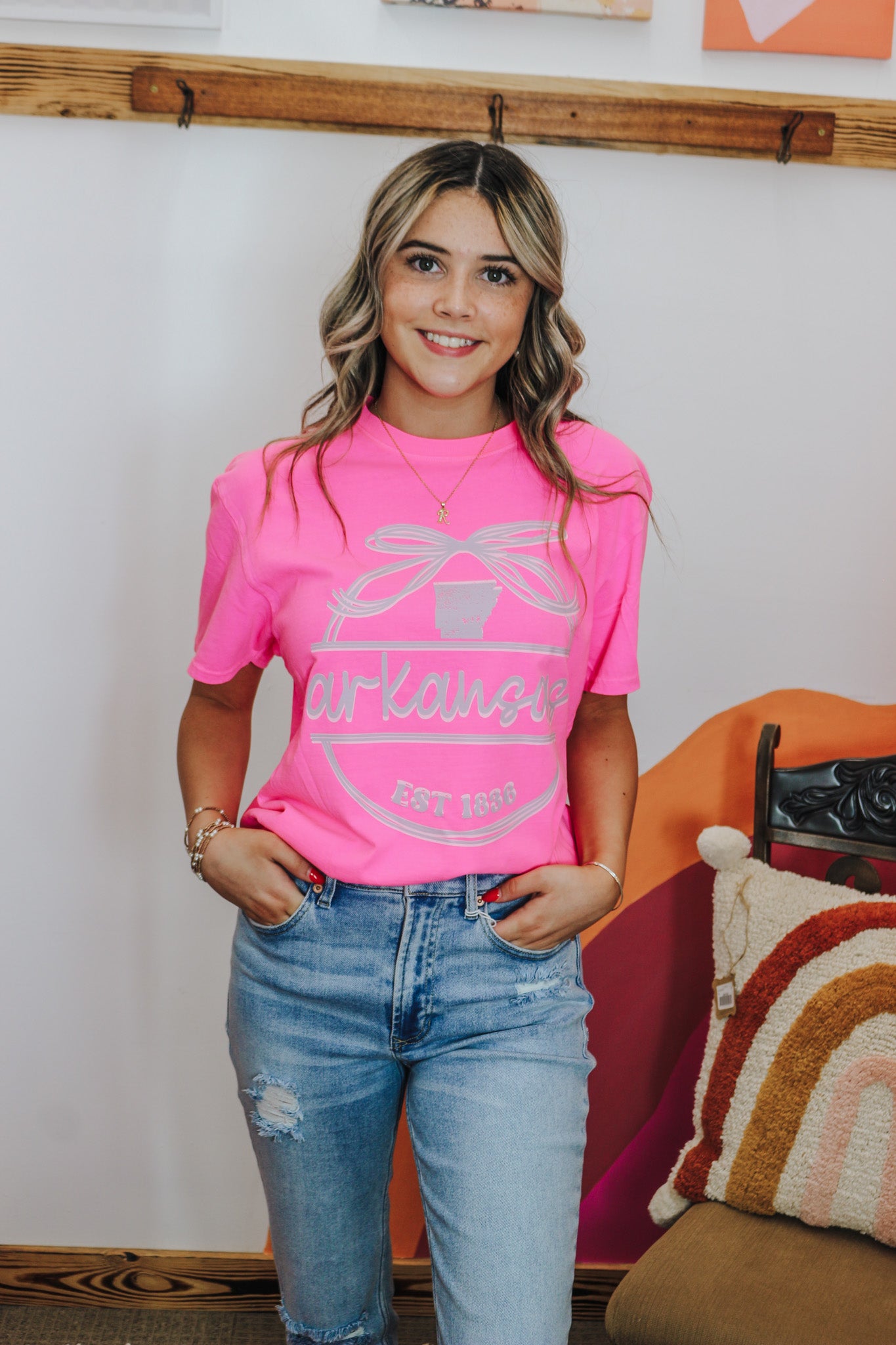 Neon Pink Arkansas Bow Graphic Tee