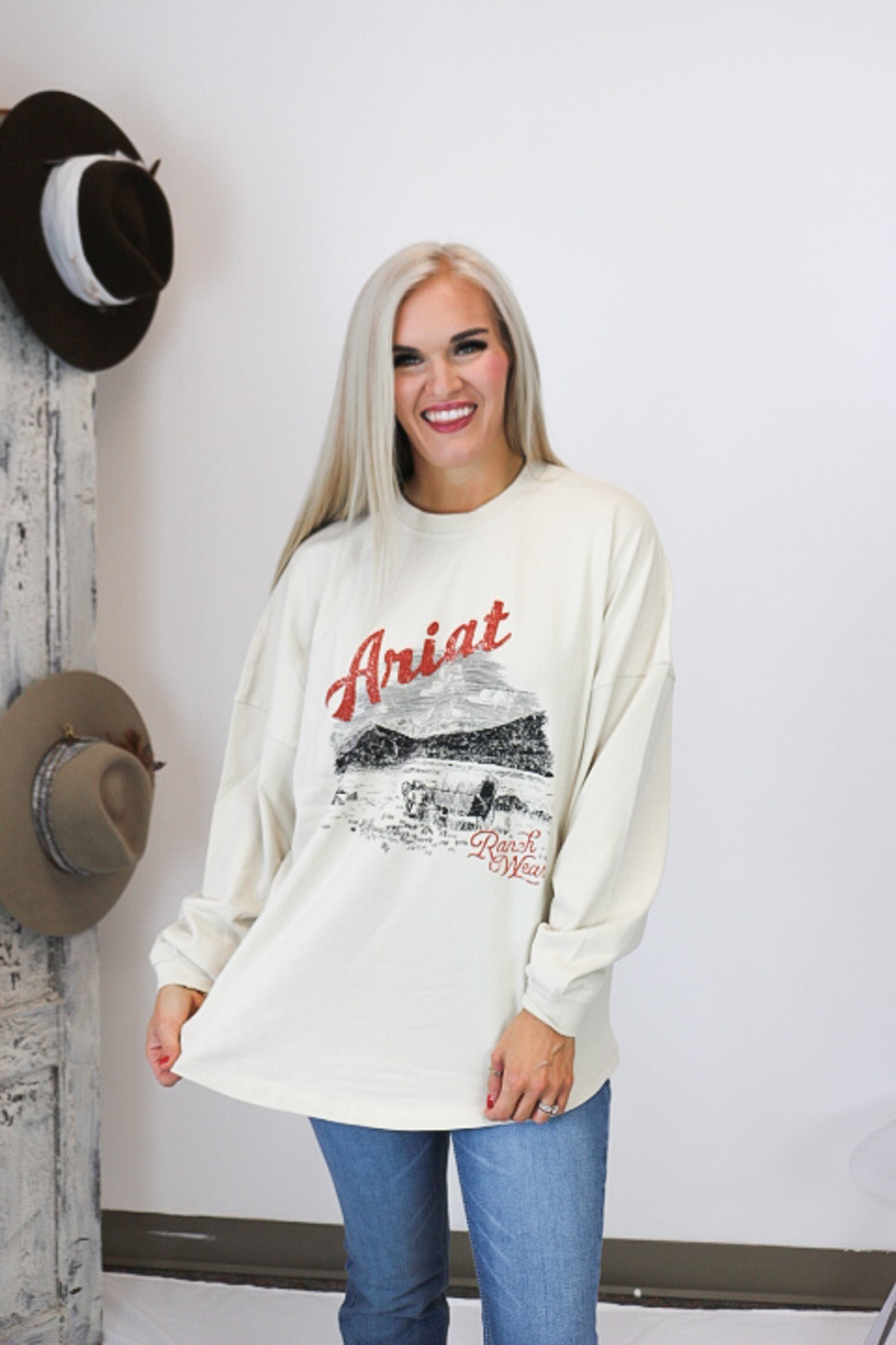 Ariat Oyster Grey Canvas Oversized Long Sleeve Tee