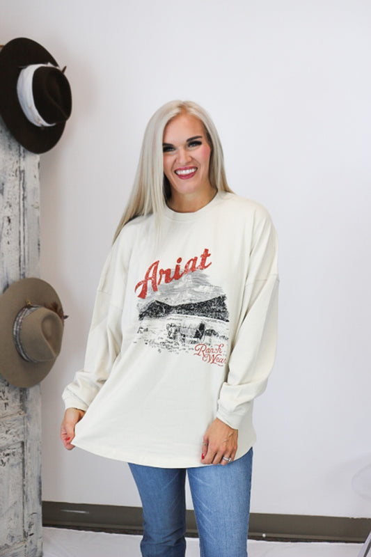 Ariat Oyster Grey Canvas Oversized Long Sleeve Tee