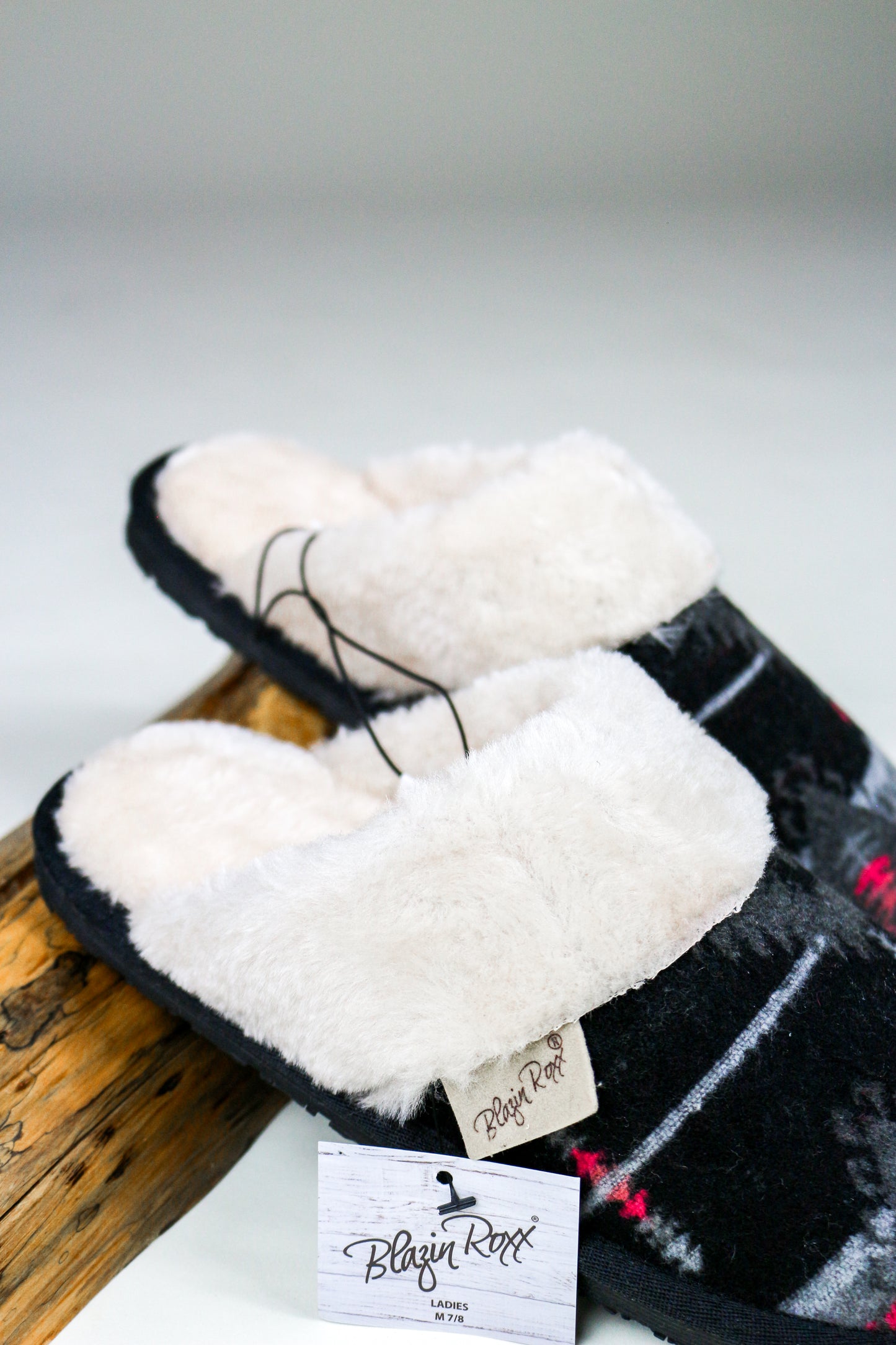 Blazin Roxx Black & Pink Faux Fur Collar Western Women's Slippers