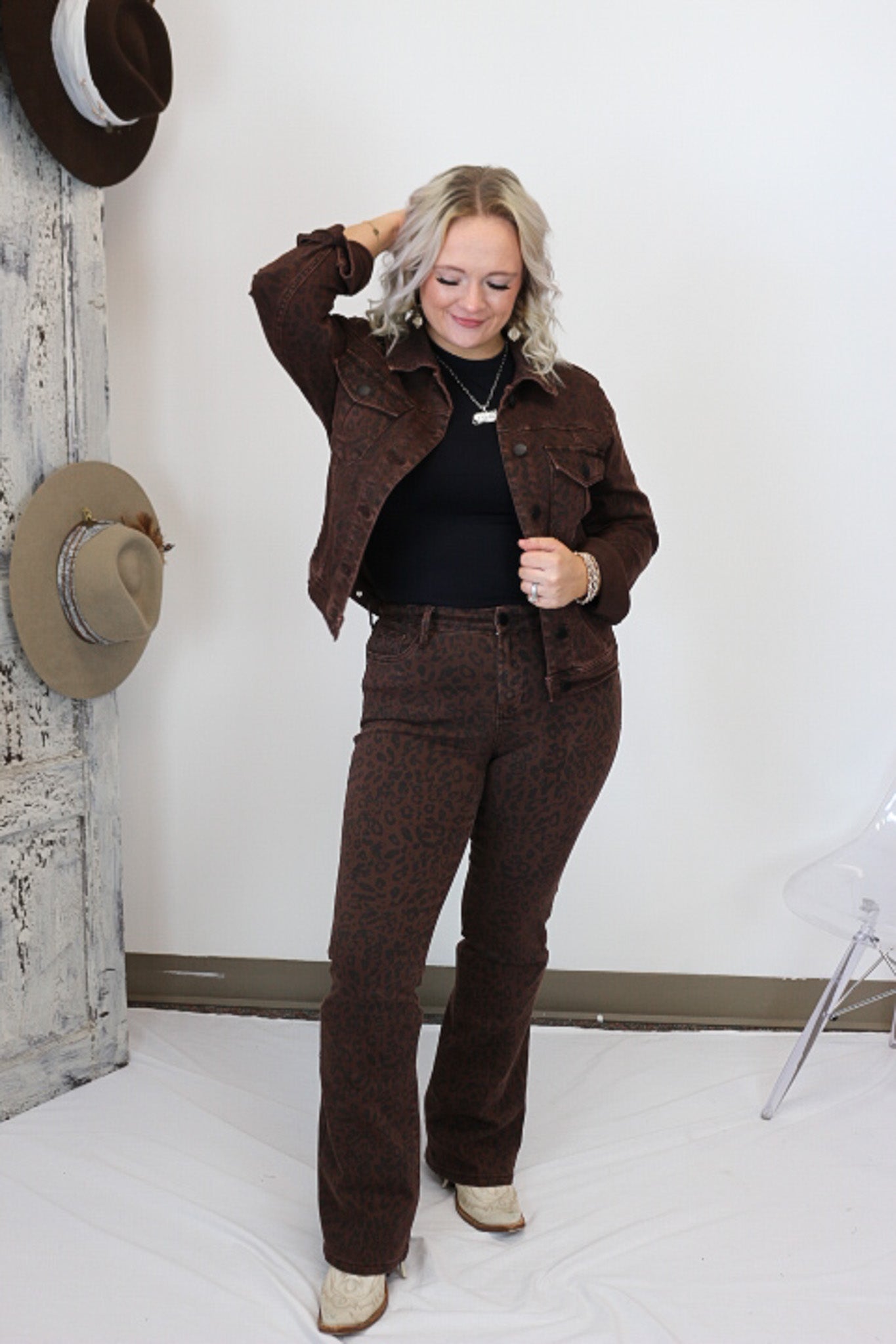 Jaxtyn Brown Leopard Bootcut Jeans Dear John