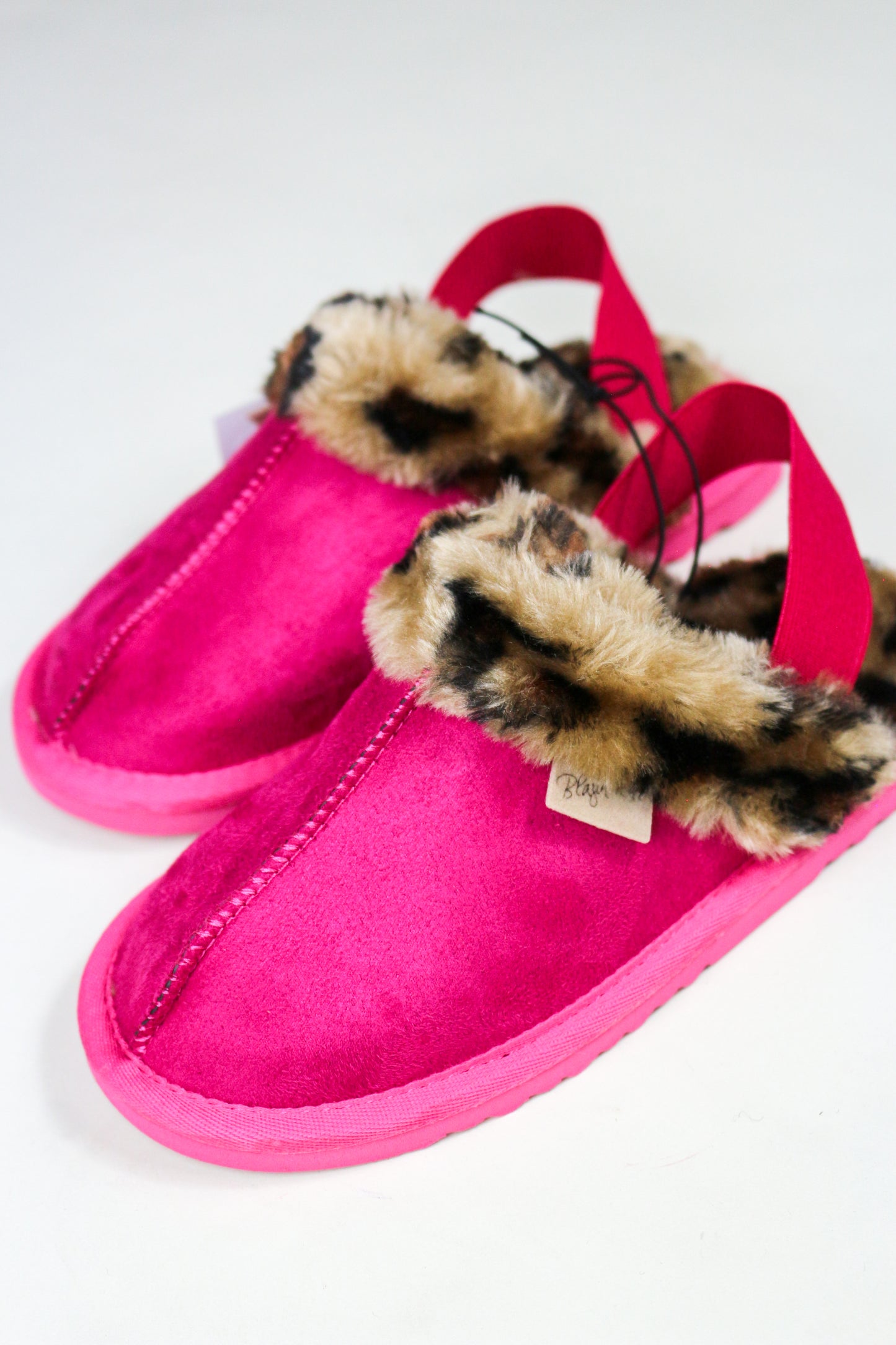Blazin Roxx Hot Pink Leopard Faux Fur Collar Girls Slippers