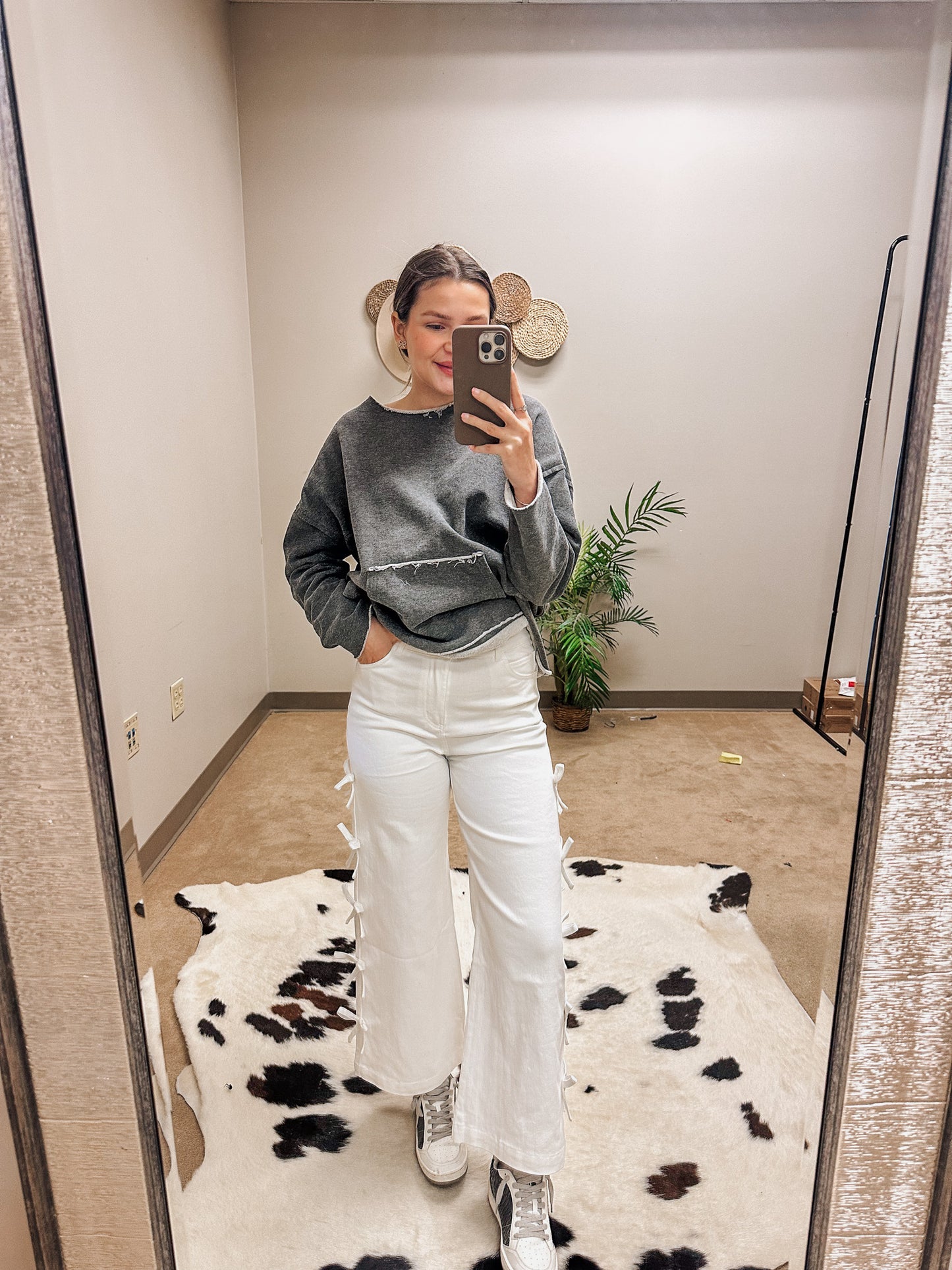 Move With Grace White Bow Jeans