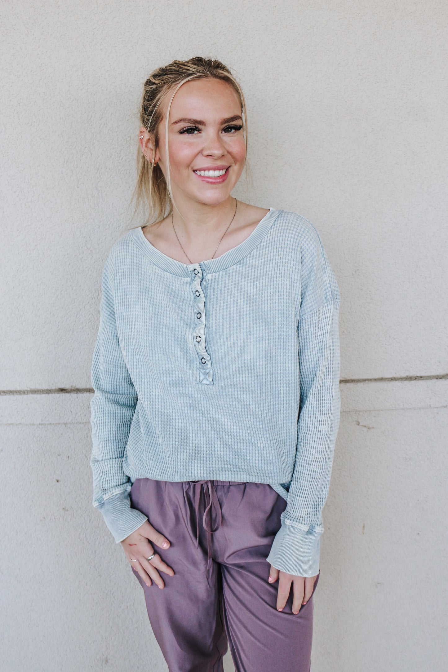 Carefree Days Light Grey Long Sleeve Top