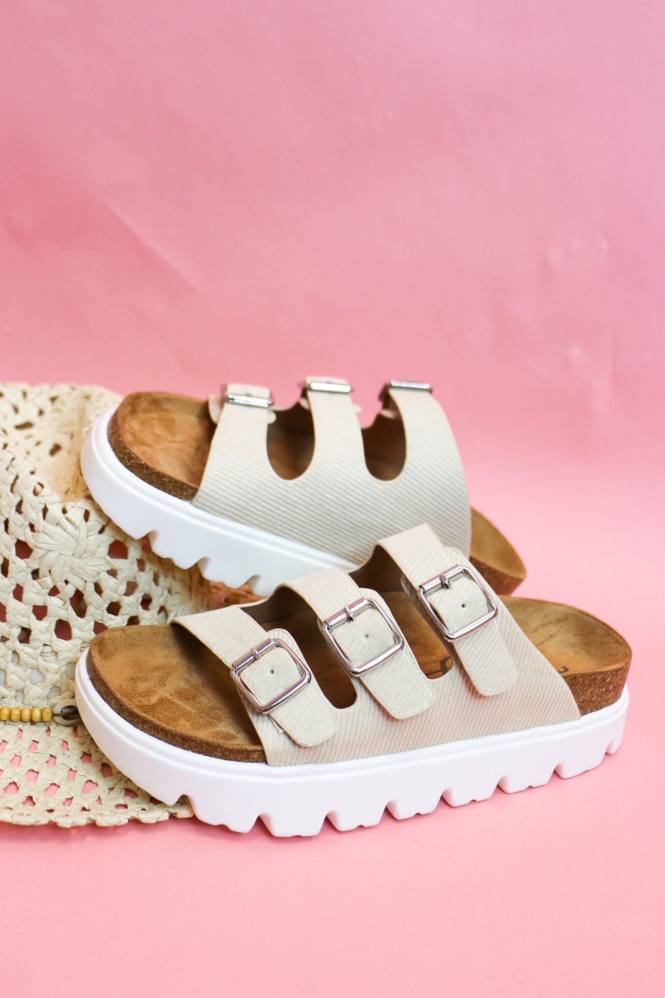 Plaza platform 3-strap sandal, shown in one of two available colors