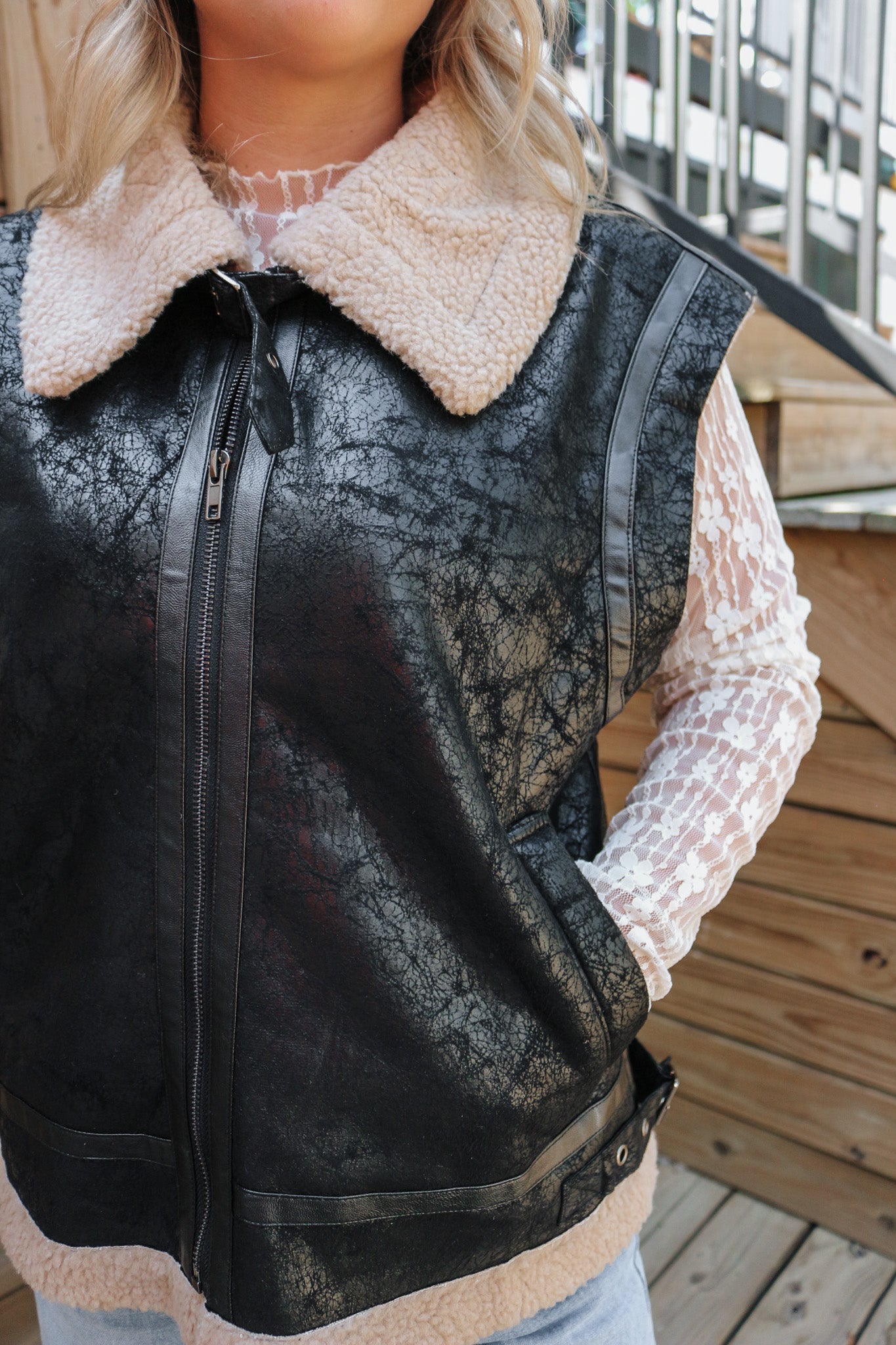 The Great Escape Black Sherpa Leather Vest