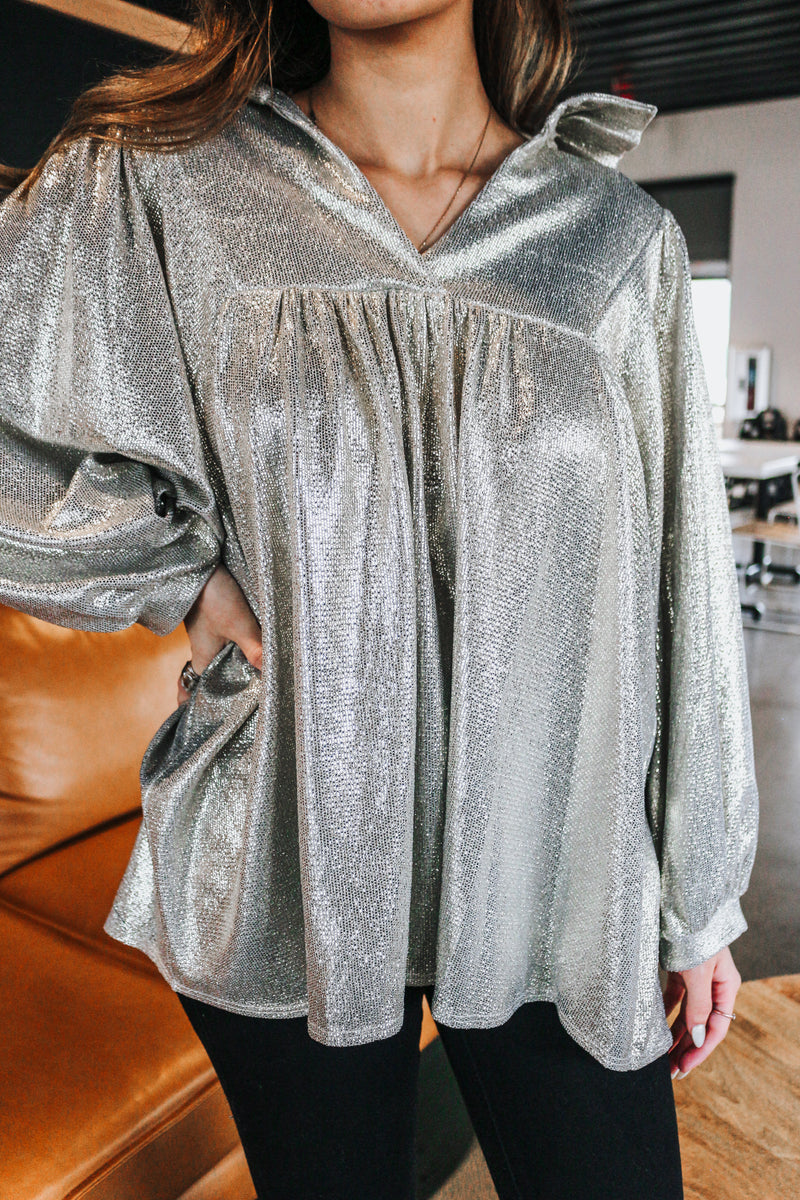 The Way It Is Silver Sparkly Speck Blouse