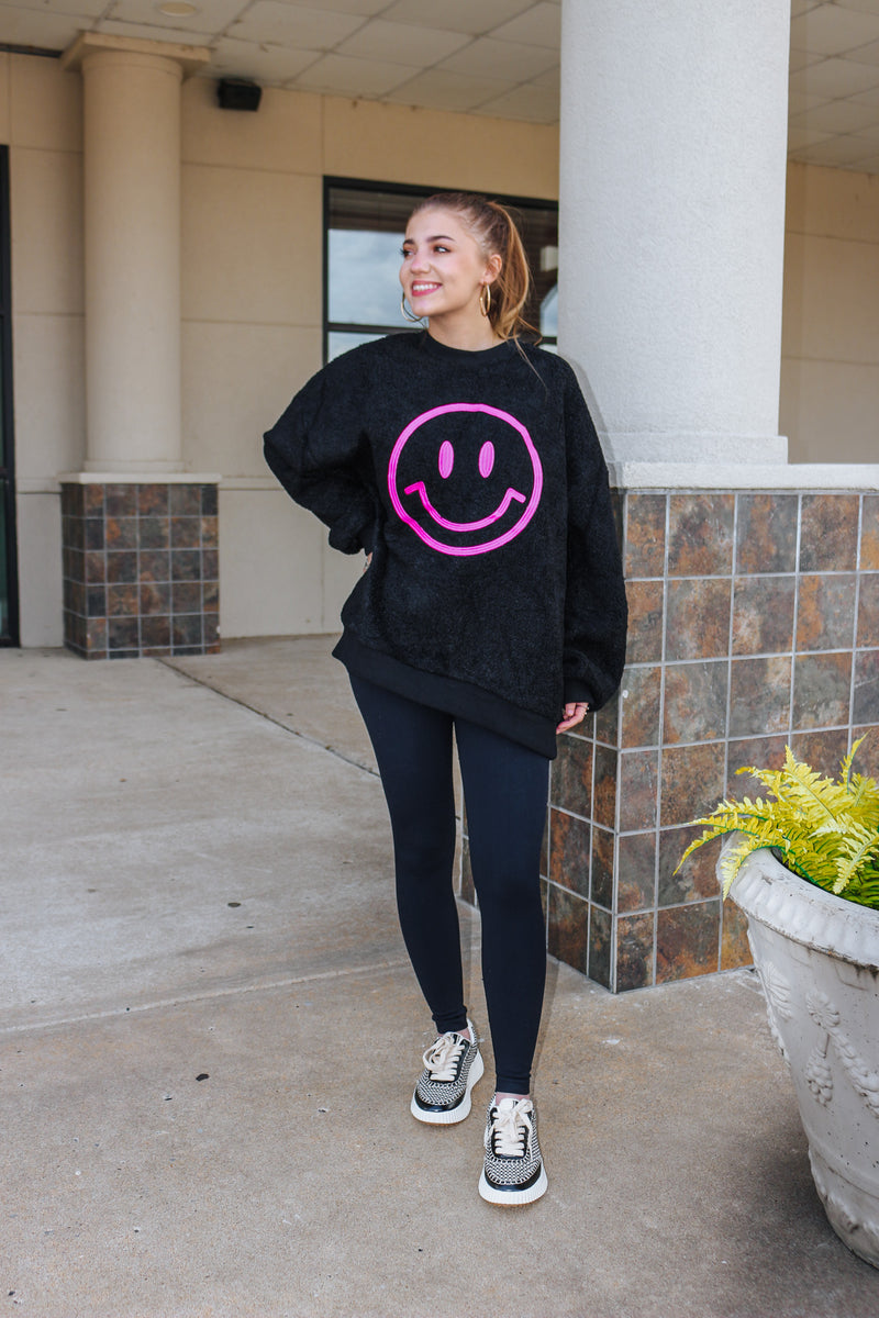 Make You Smile Hot Pink Black Sherpa Sweatshirt