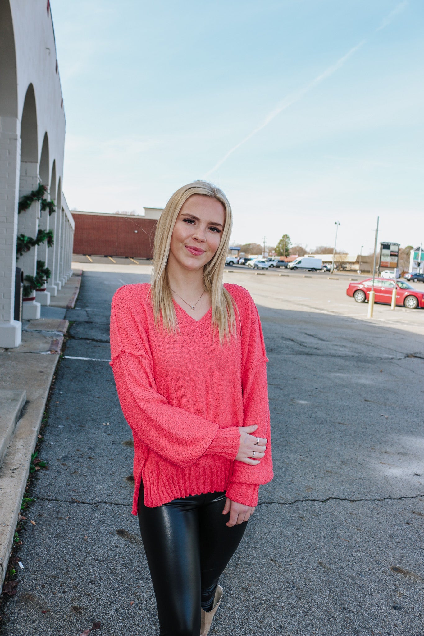 Coral v clearance neck sweater