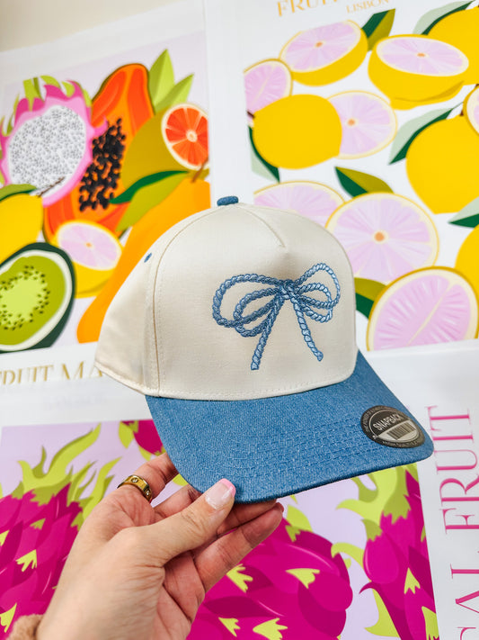 Rope Bow Cream Blue Trucker Hat