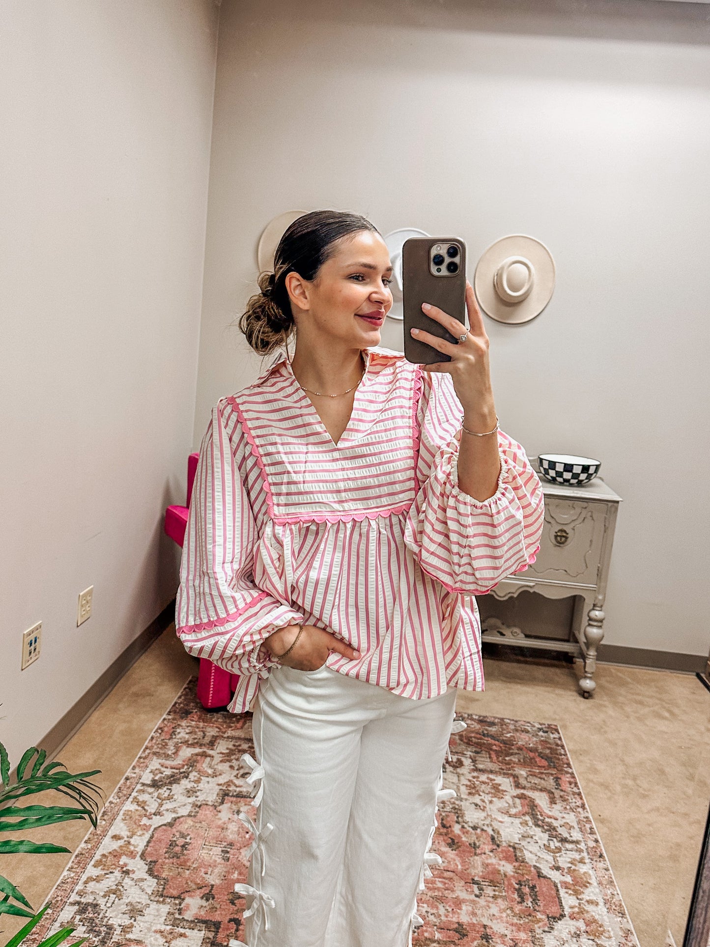 Try With Grace Pink Stripe Blouse