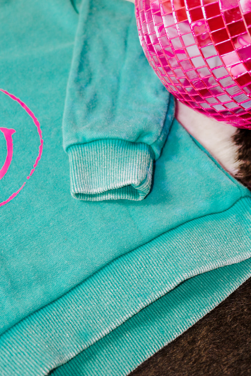 Wash Teal & Pink Smiley Face Sweatshirt