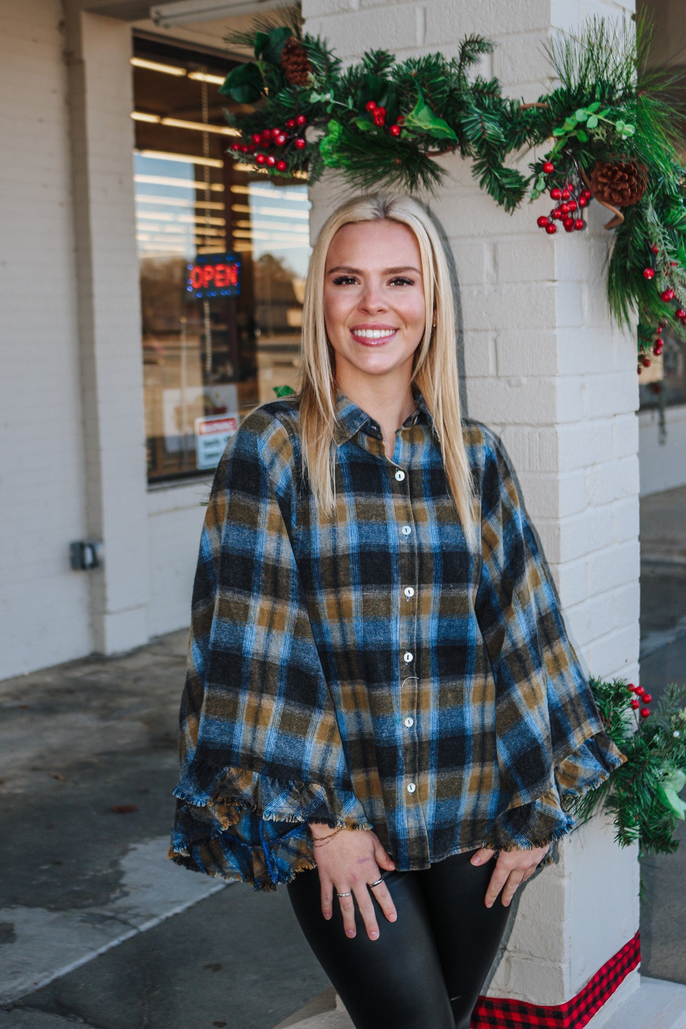 Same Old Story Navy Plaid Blouse