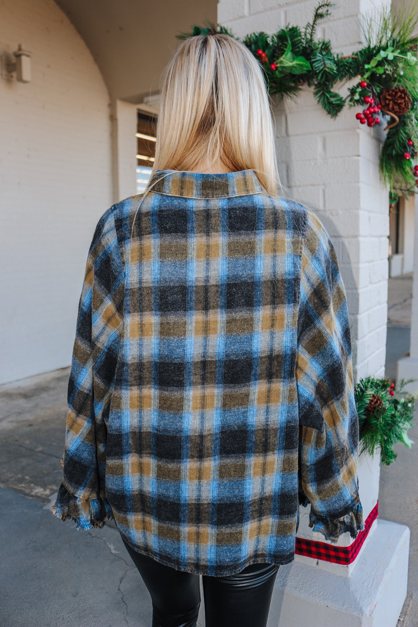 Same Old Story Navy Plaid Blouse