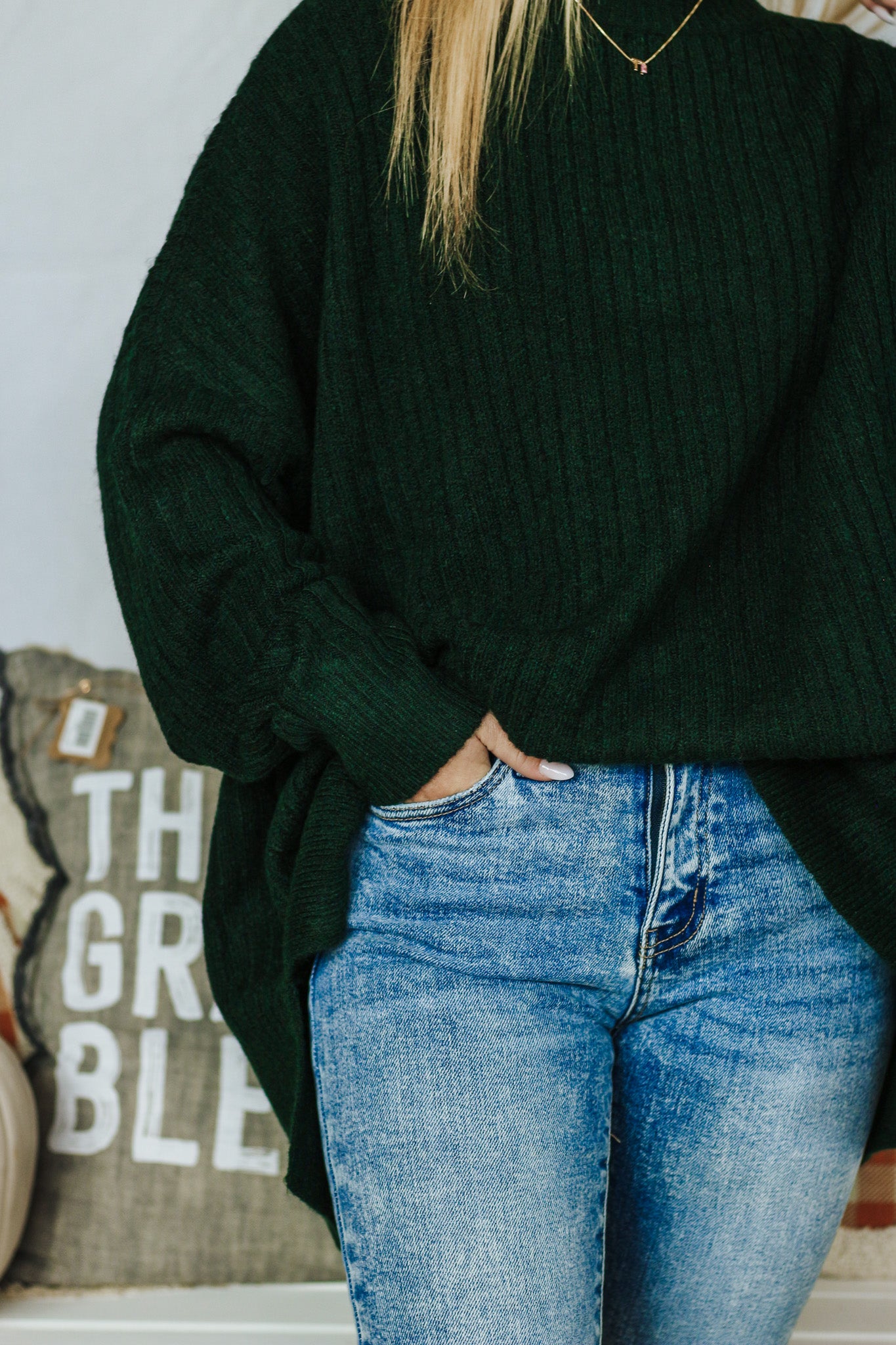 Milo Ribbed Green Onesize Sweater