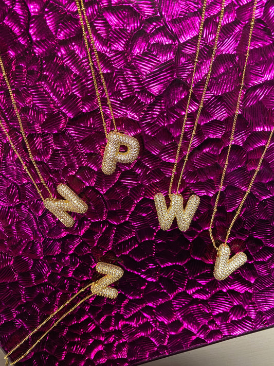 Gold Rhinestone Initial Bubble Letter N Necklace