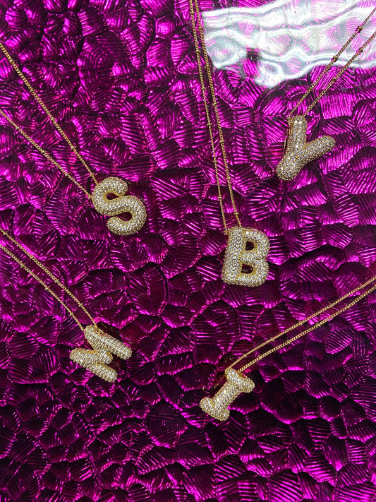 Gold Rhinestone Initial Bubble Letter B Necklace