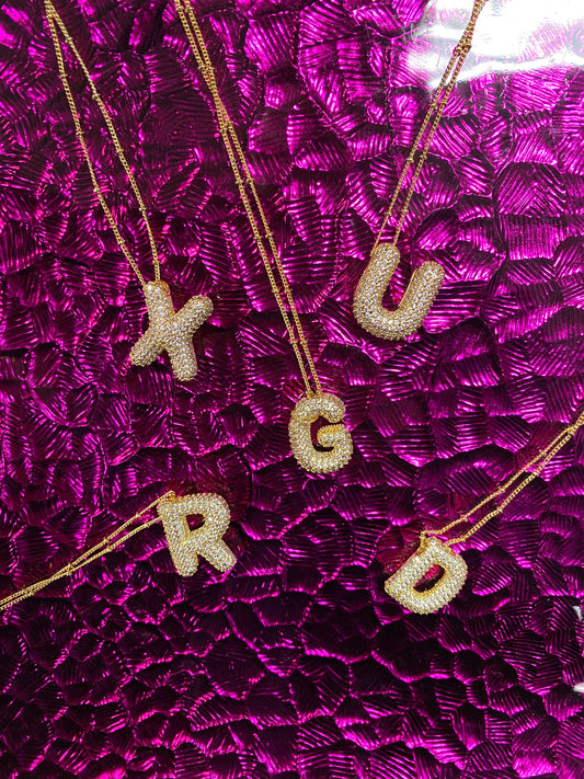 Gold Rhinestone Initial Bubble Letter G Necklace