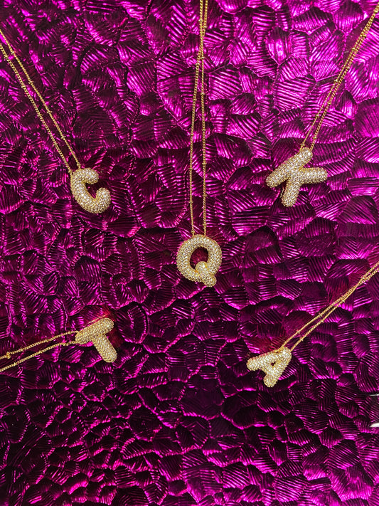 Gold Rhinestone Initial Bubble Letter Q Necklace