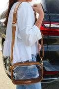 Clear leather crossbody purse, shown in one of several available colors