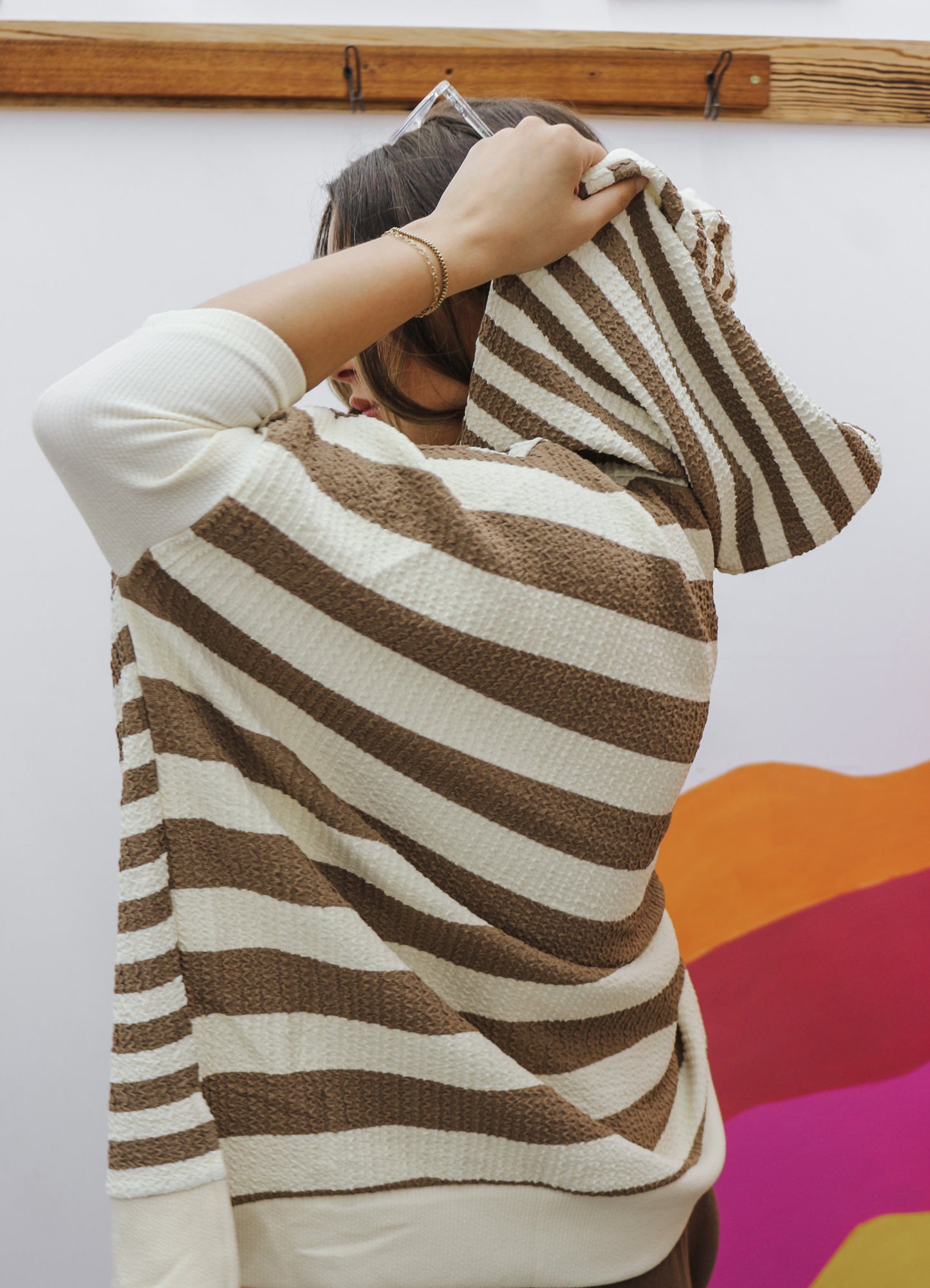 Coffee Spice Stripe Mocha Hooded Top