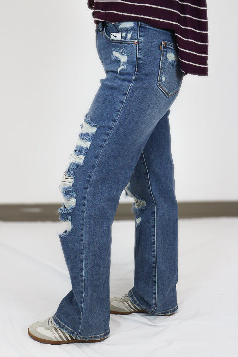 Women's Heavy Destroy High Waisted Straight Leg Jeans Judy Blue